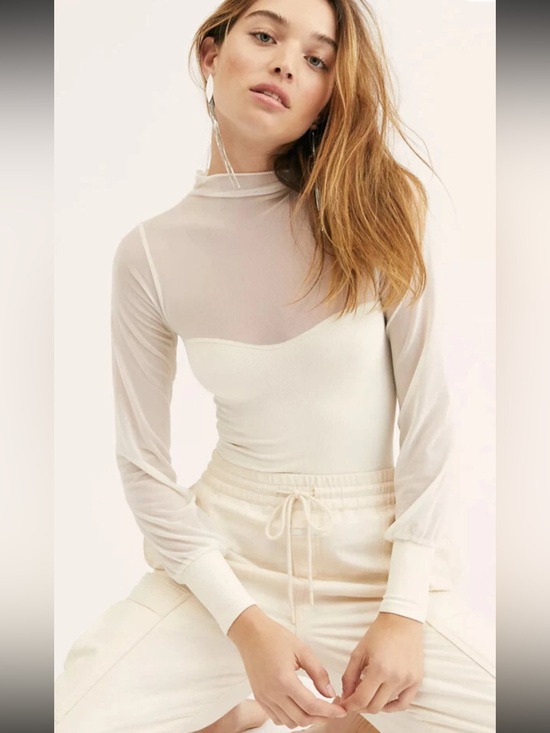 Free People Tops - Intimately Free People Light Up Layering Seamless Mesh High Neck Top in Cream